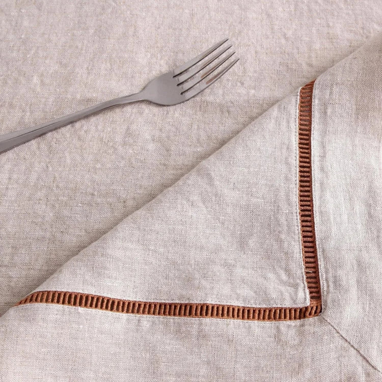 Natural-Macchiato Linen Tablecloth with Hemstitch