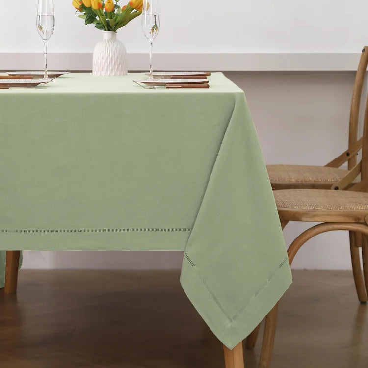 Sage Green Linen Tablecloth with Hemstitch