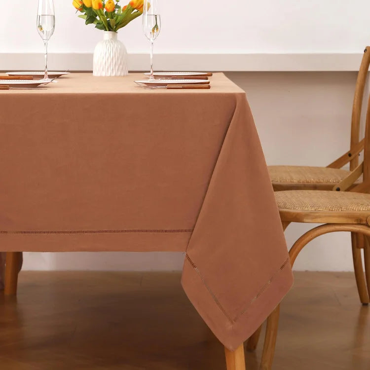 Macchiato Linen Tablecloth with Hemstitch - Linen Time
