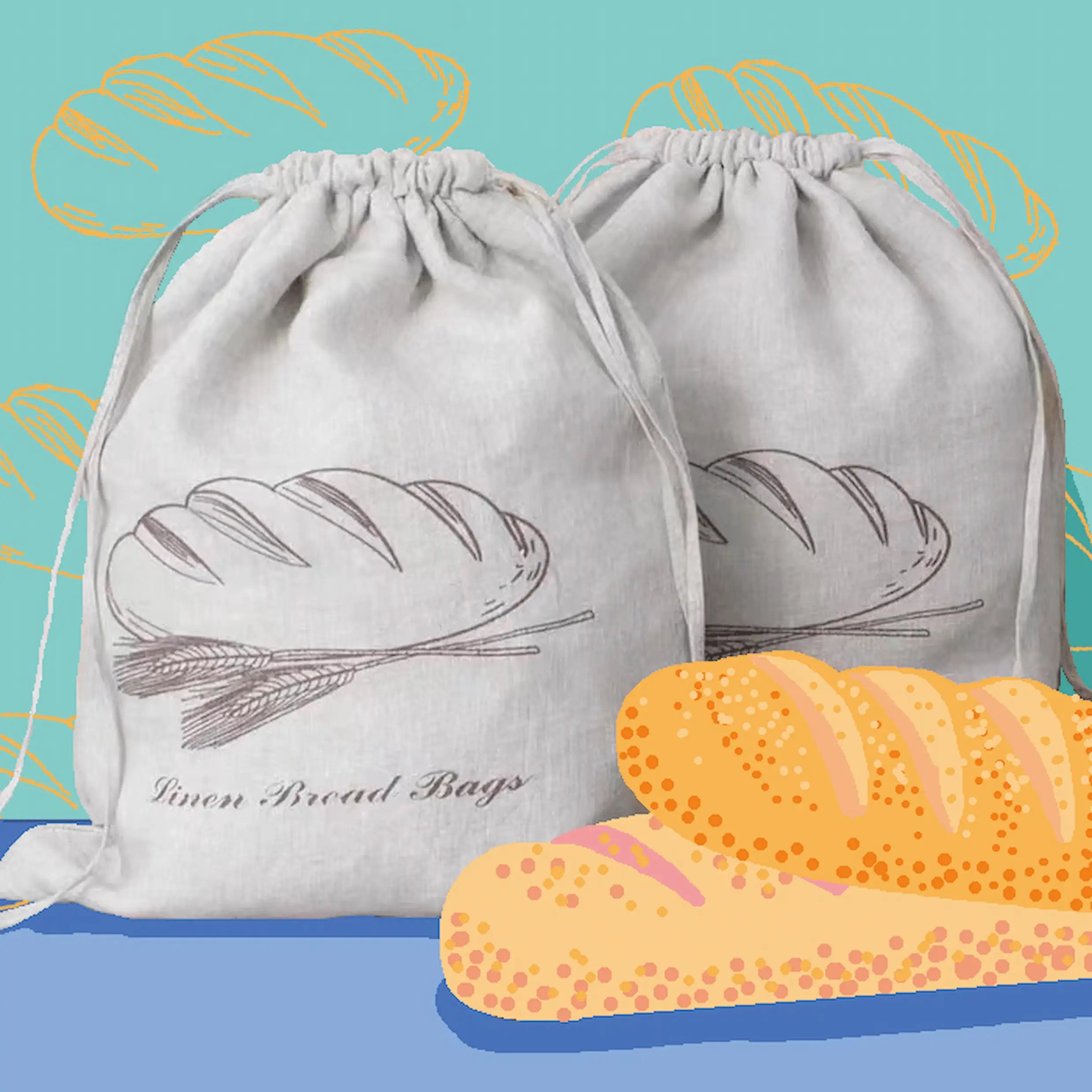Natural Linen Bread Bag 2 Pcs - Linen Time