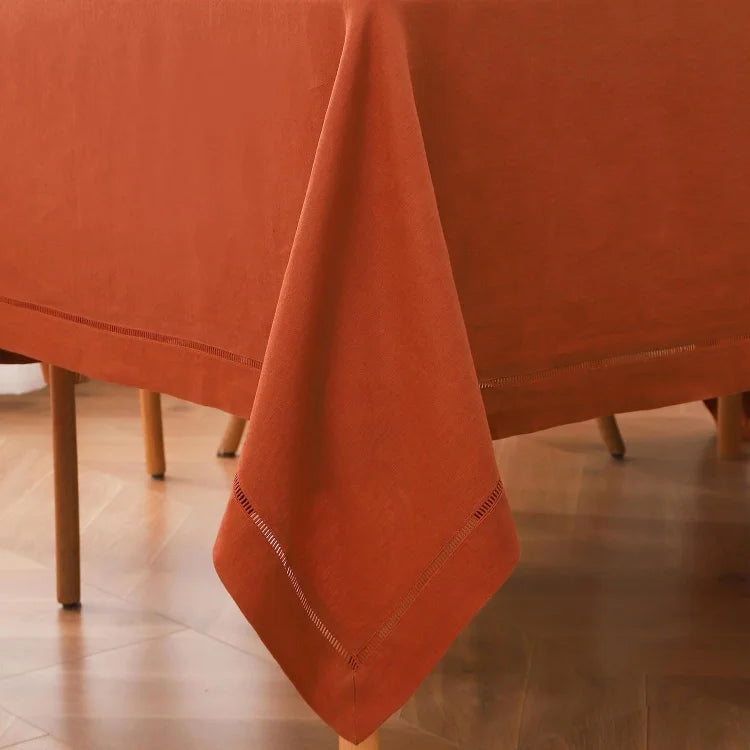 Caramel Linen Tablecloth with Hemstitch - Linen Time