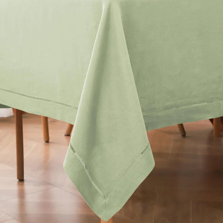 Sage Green Linen Tablecloth with Hemstitch