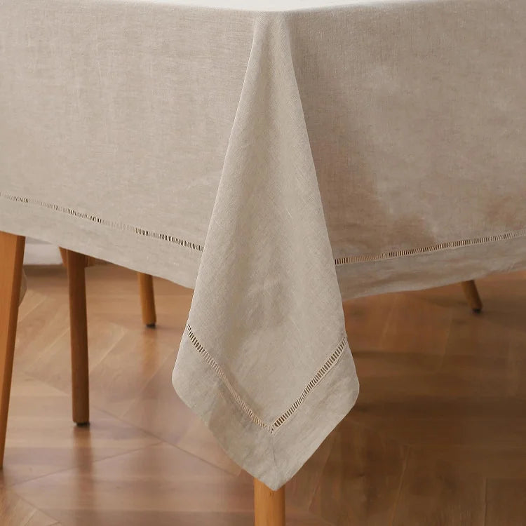 Natural Linen Tablecloth with Hemstitch