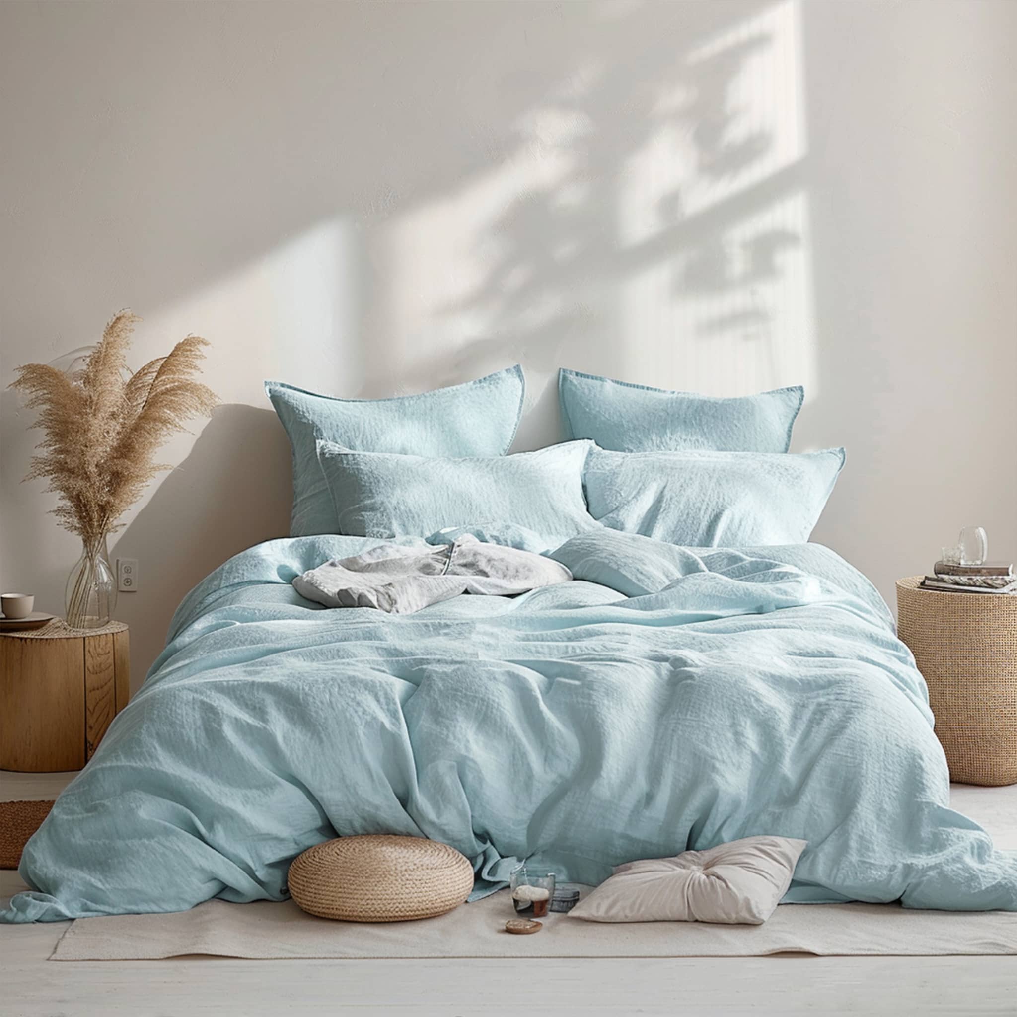 Aqua Linen Pillowcase Set - Linen Time
