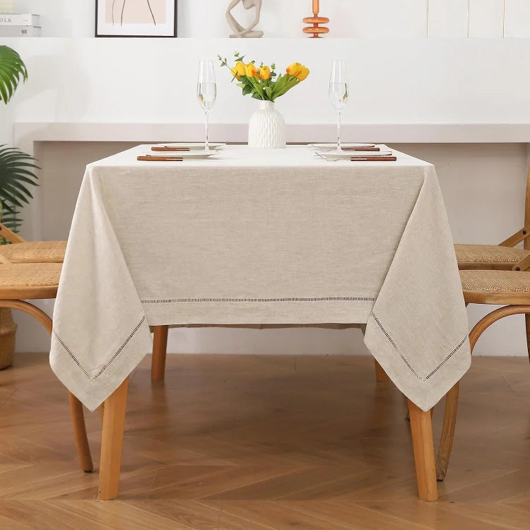 Natural Linen Tablecloth with Hemstitch