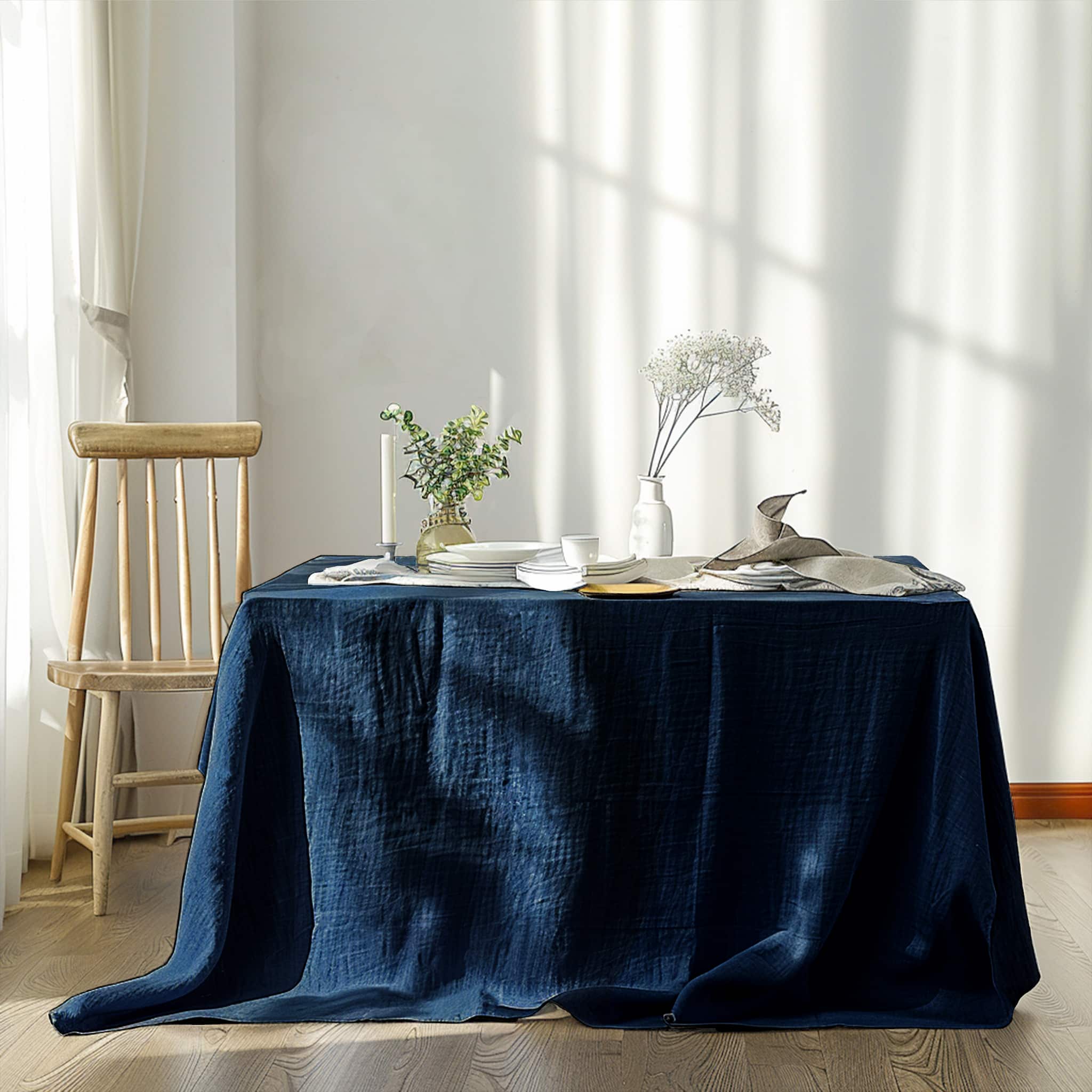 Navy Blue Linen Tablecloth - Linen Time
