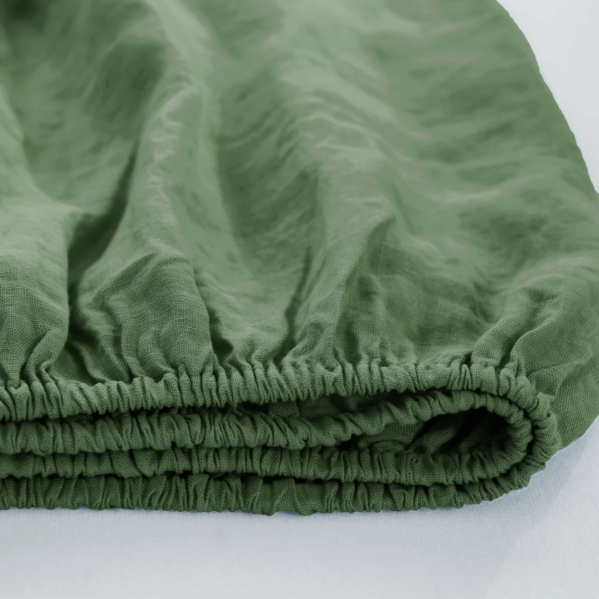 Olive Linen Fitted Sheet - Linen Time