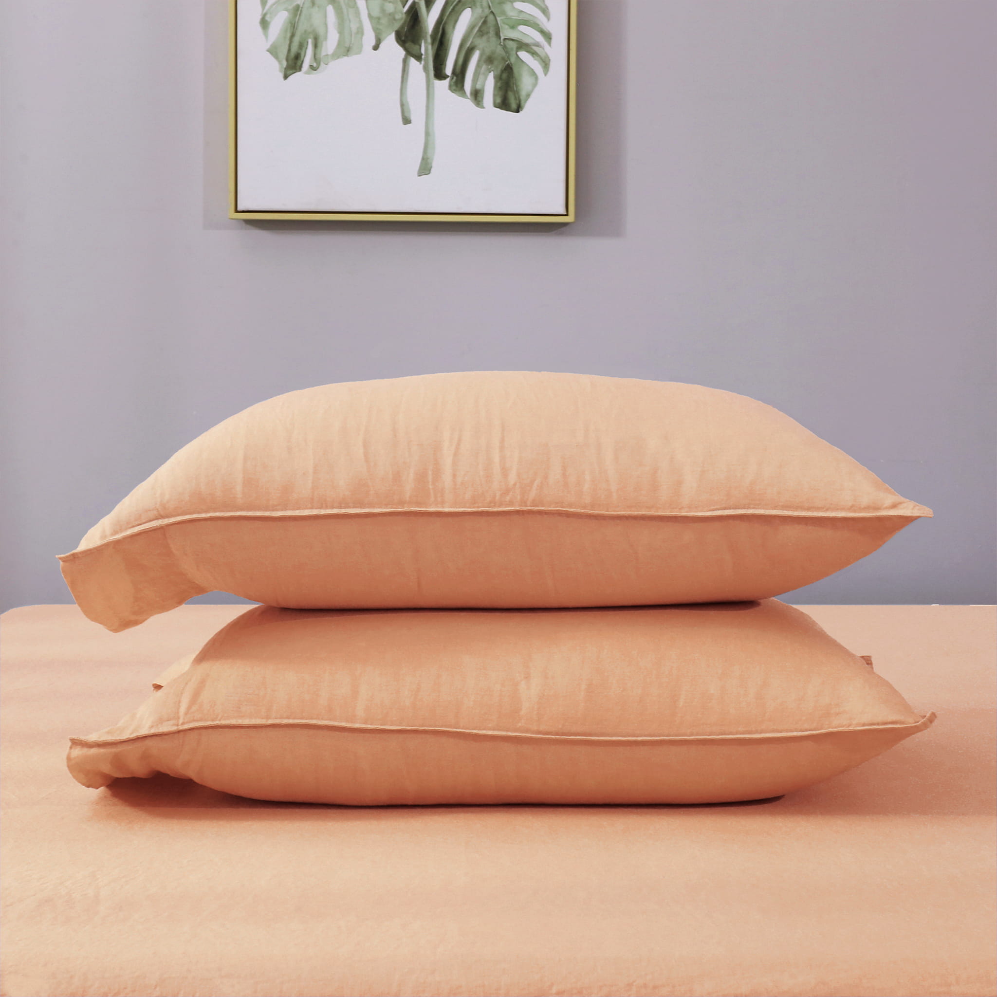 Peach Linen Pillowcase Set