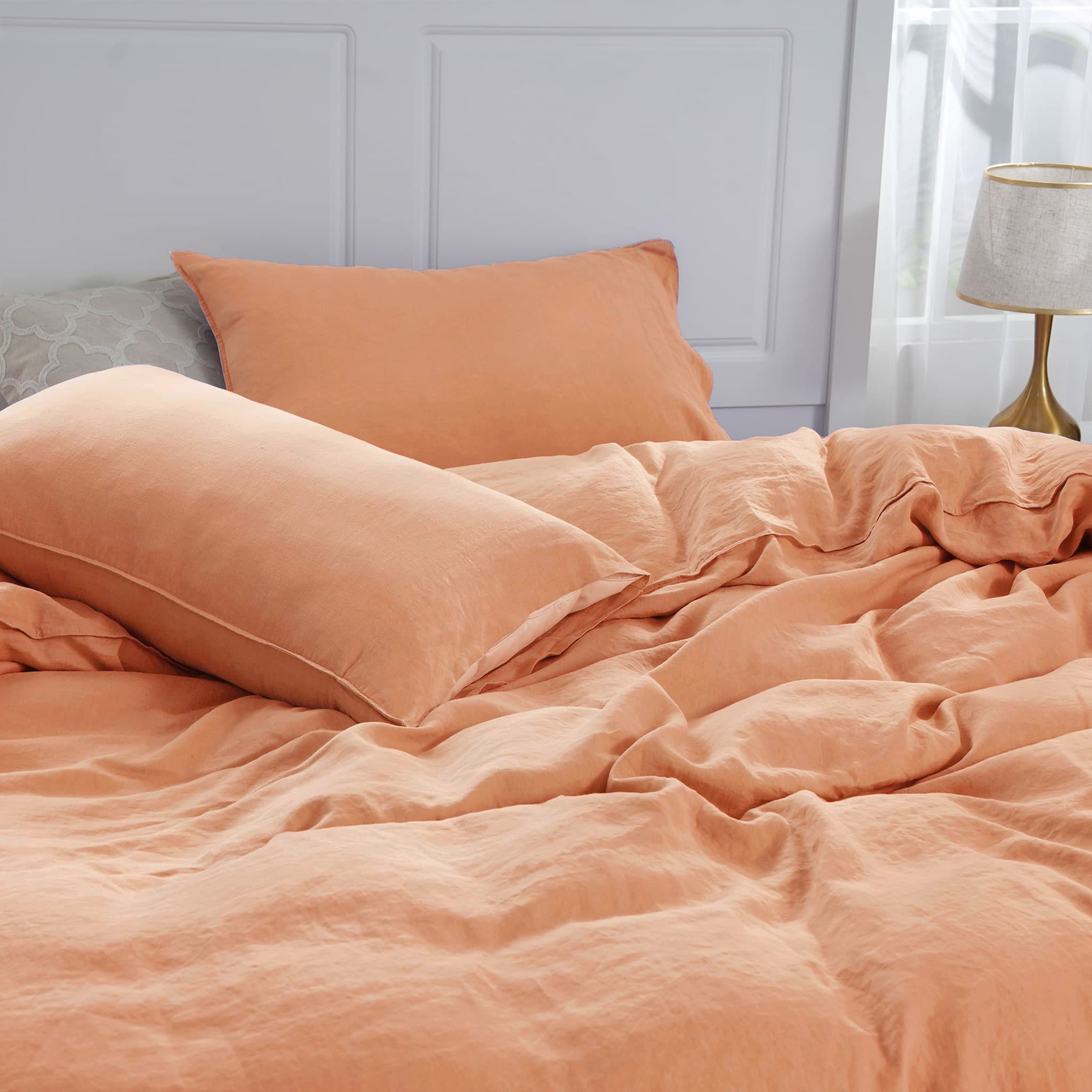 Peach Linen Pillowcase Set