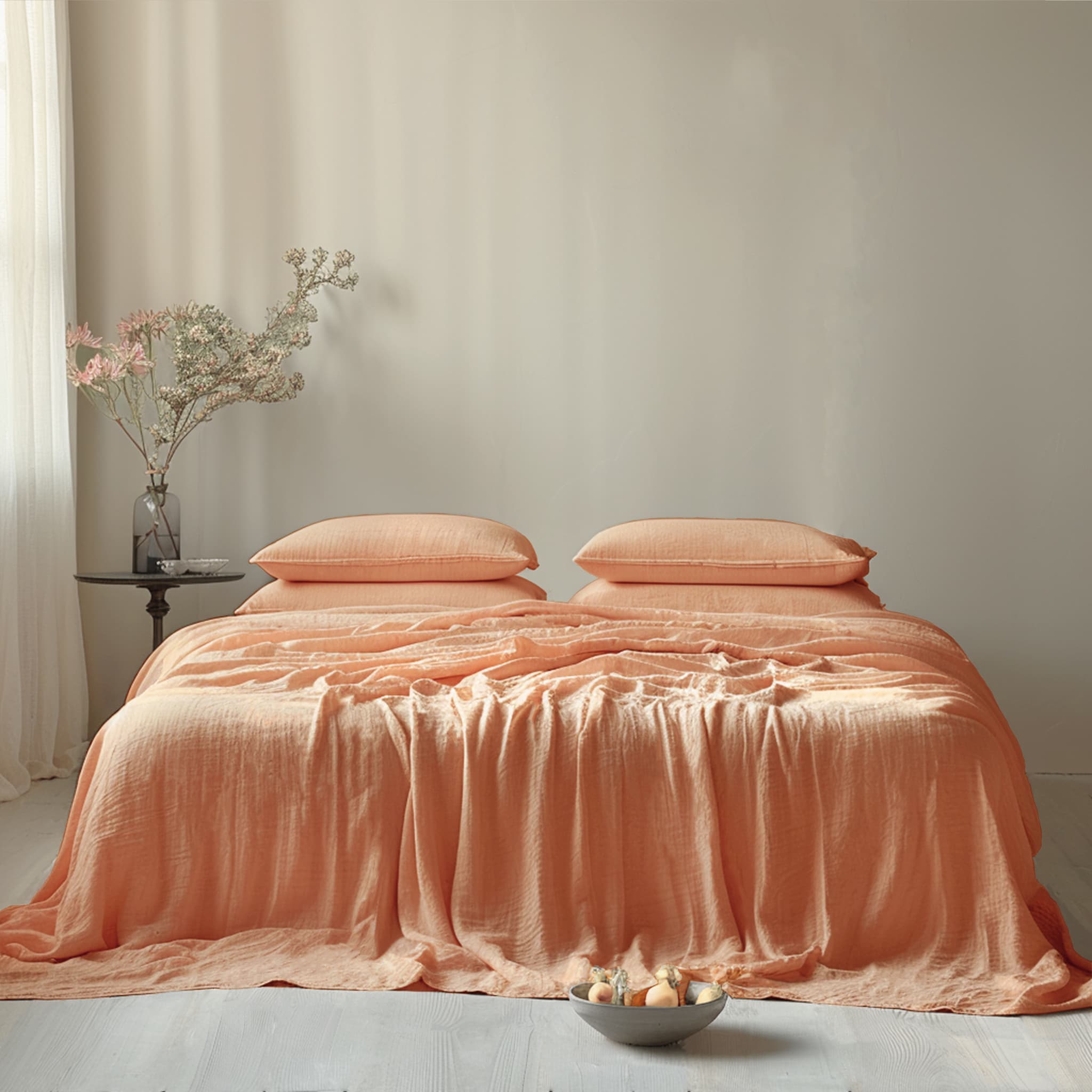 Peach Linen Sheet Set