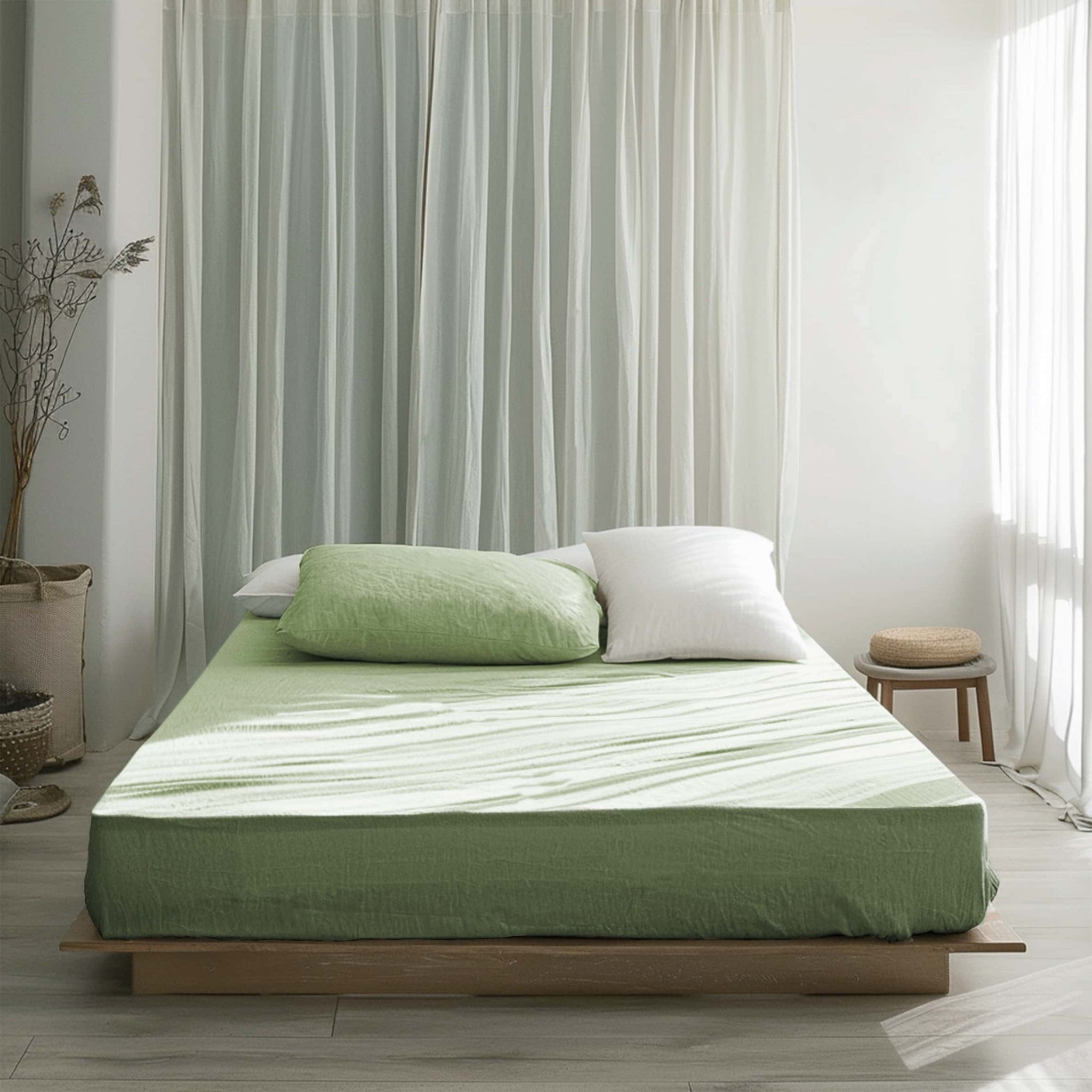 Sage Green Linen Fitted Sheet - Linen Time