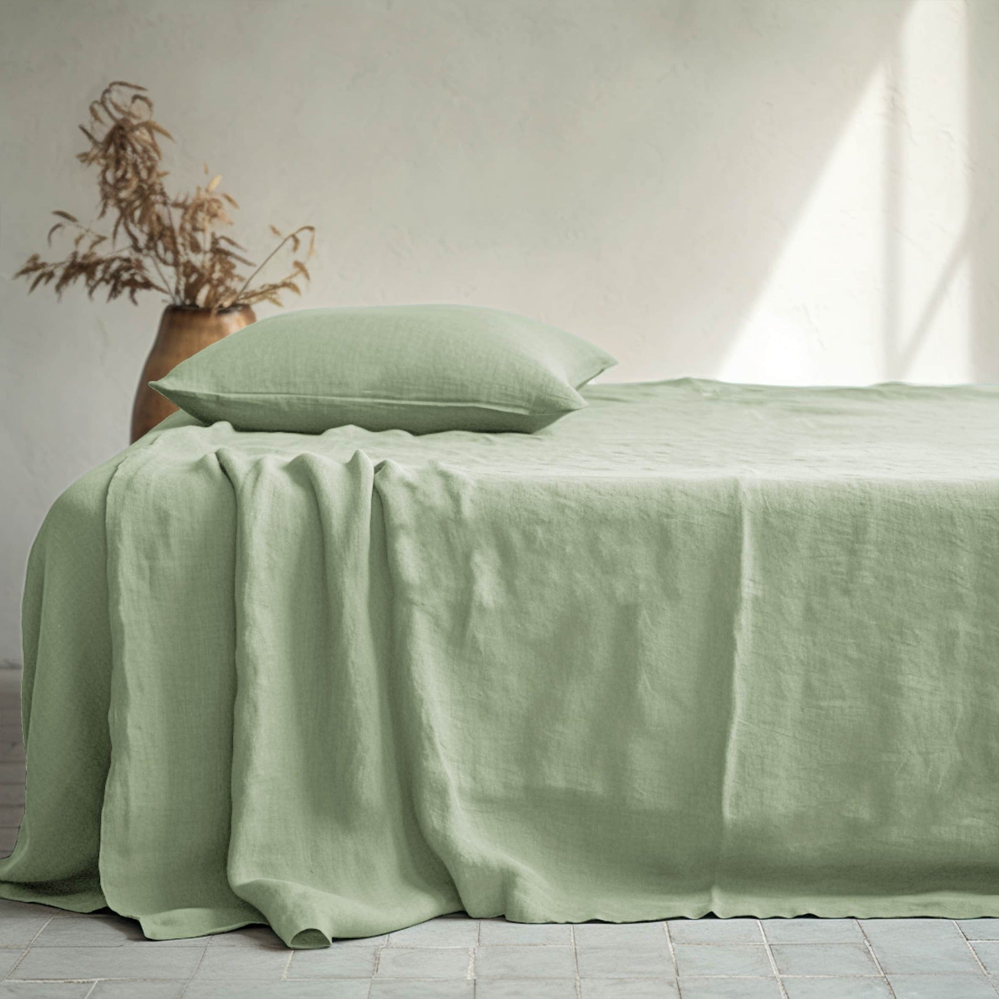 Sage Green Linen Flat Sheet - Linen Time