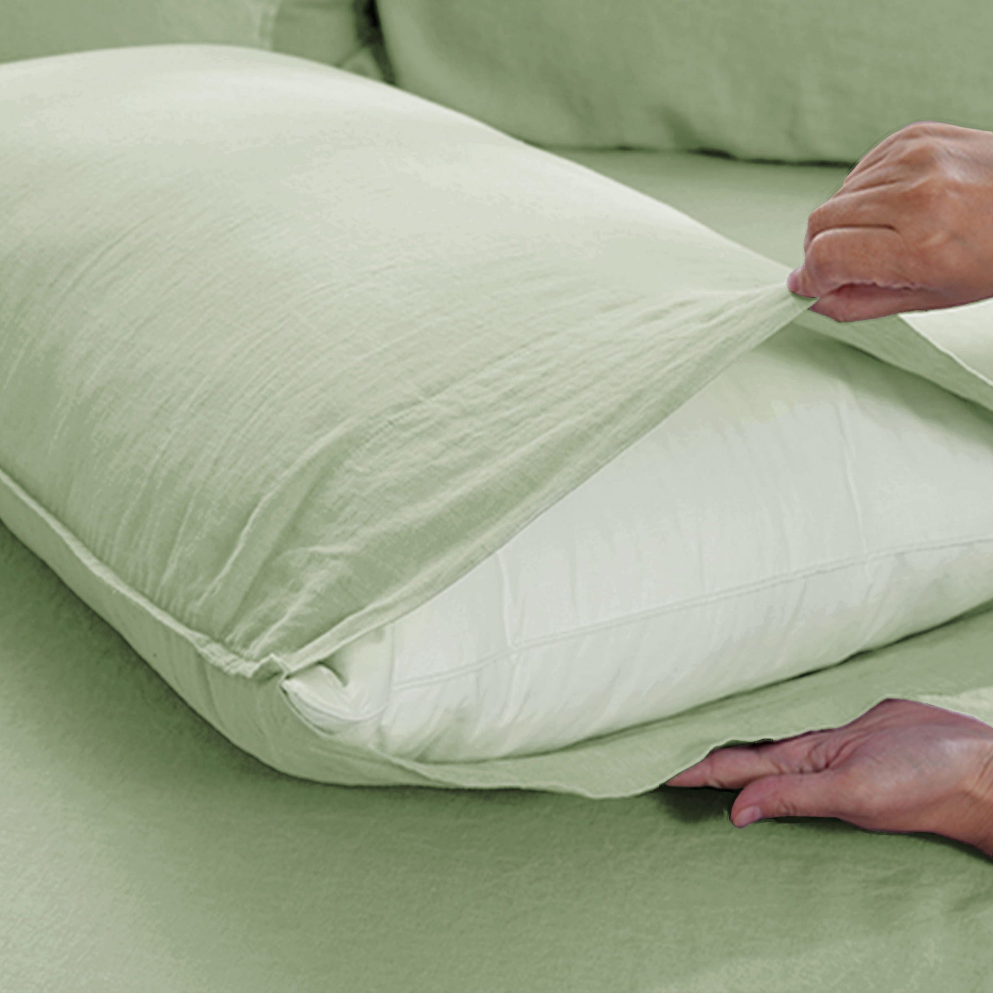 Sage Green Linen Pillowcase Set - Linen Time - Side View