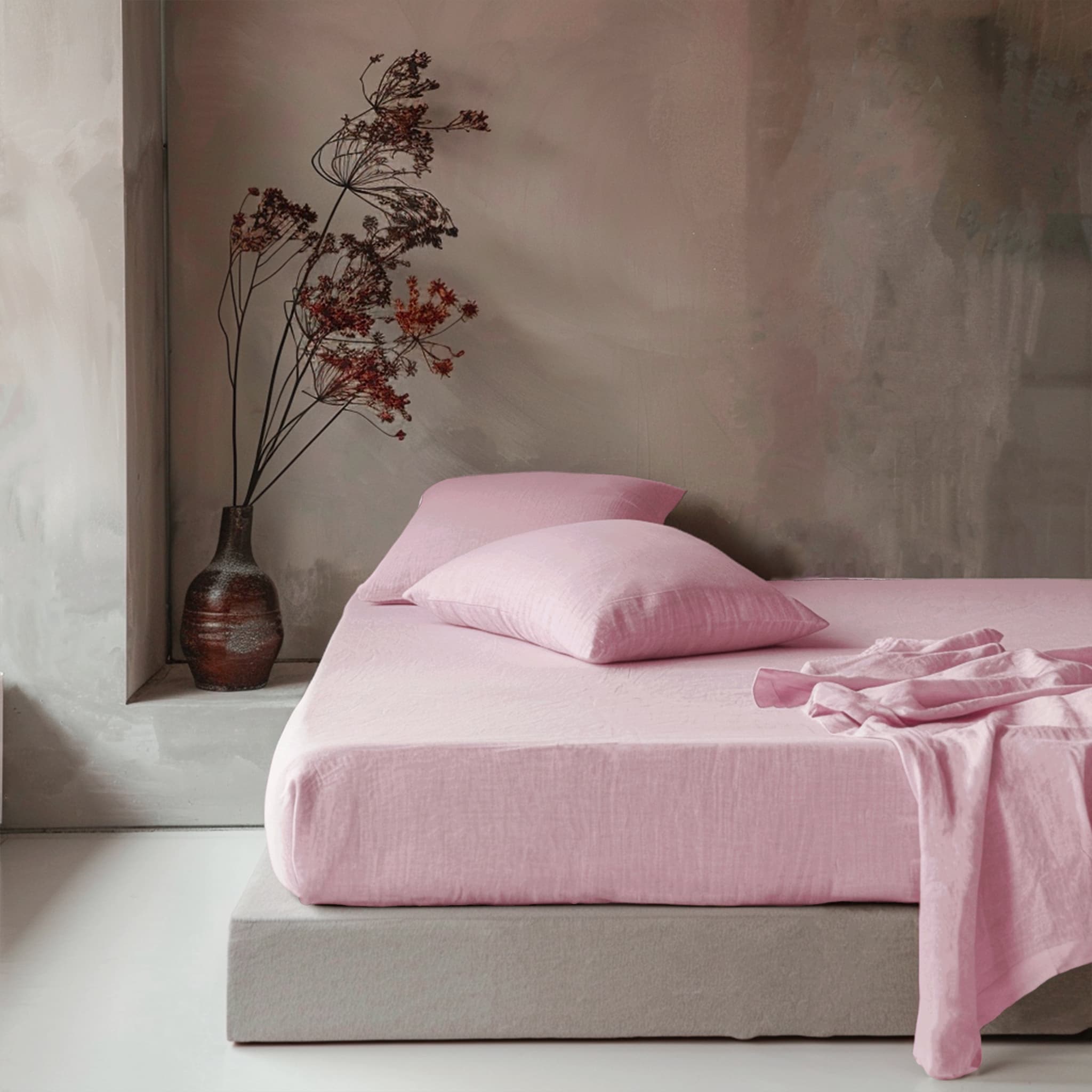 Soft Pink Linen Sheet Set