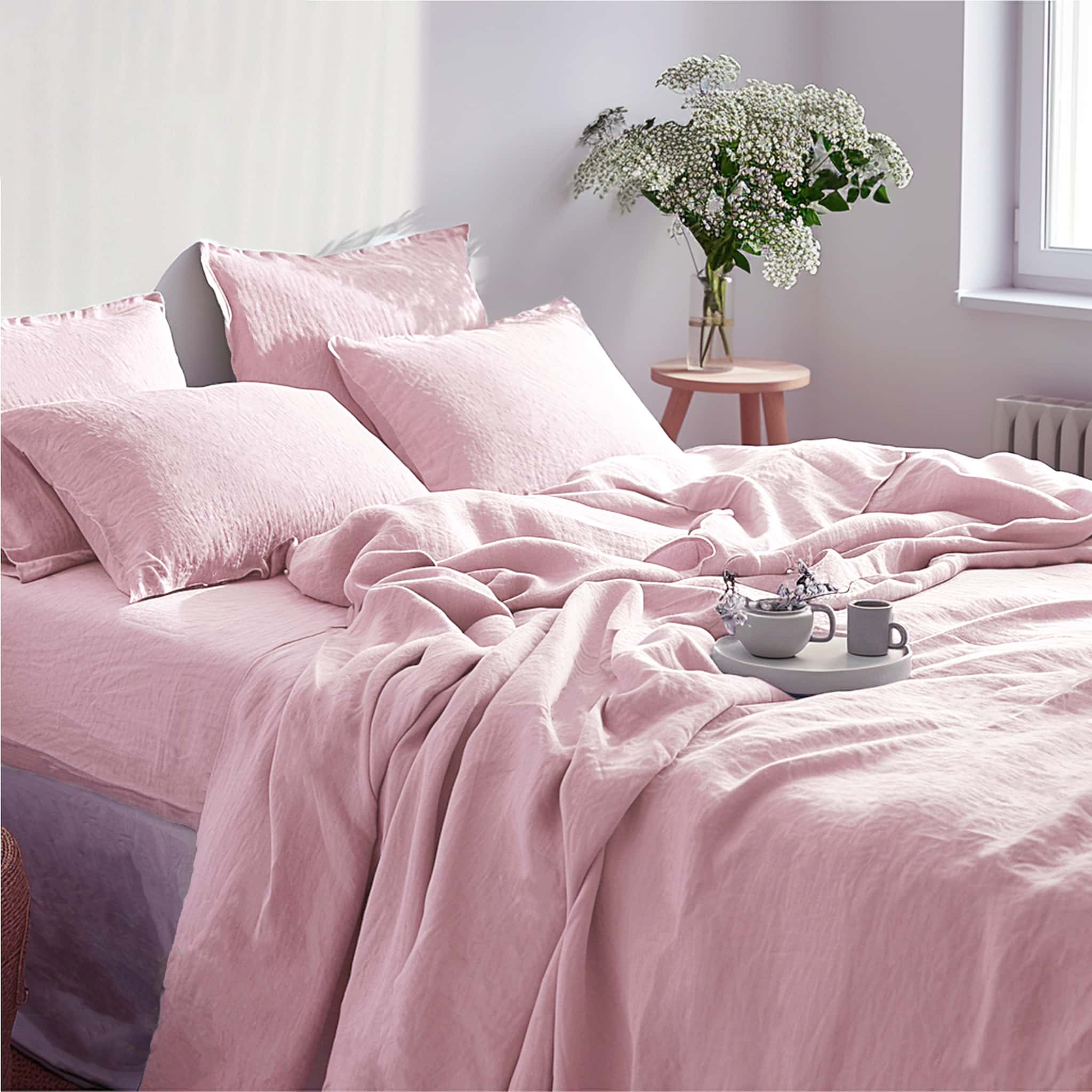 Soft Pink Linen Sheet Set